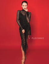 V PLUS DANCE HIGH SNOW Latin DANCE Tassel FEATHER SUSPENDER DRESS
