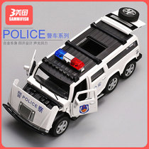 Alloy car model six-wheeled Hummer 1:32 special police public security Land Rover Defender police car sound and light return force children toy car