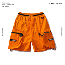 Summer new big pocket casual tooling shorts boys trend handsome loose trendy people five-point pants Orange