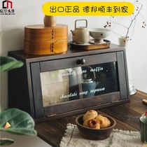 Japanese pure solid wood kitchen cupboard Dining side cabinet Table storage cabinet Printed glass door Snack snack coffee cabinet