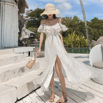 Sanya travel photo clothes Super fairy shoulder beach skirt split long skirt seaside holiday dress female suspender