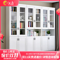 Simple and modern floor-to-ceiling full-wall home student bookcase solid wood particle board custom rack American style with door full wall