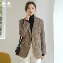 Thousands of birdie plaid fur suits jacket woman little guy 2022 spring autumn new vintlooser short Sissy suit