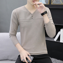 Autumn New sweater mens Korean slim thin V collar outside wear knitwear high end mens pure wool base shirt