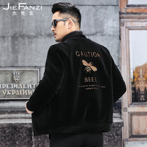 Leather and wool mens leather coat wool jacket wool short youth handsome fur coat leisure trend