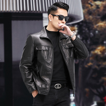 Haining leather jacket mens coat trend handsome locomotive clothing new spring and autumn head layer calfskin short leather leather jacket