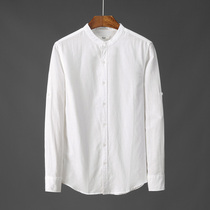 Led casual and pure linen shirt male sleeve Han Edition Hanghai Hanghai wind day is Youth shirt E