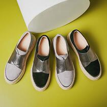 2022 spring new straw choreography with single shoe woman real leather thick bottom sloth with a foot of a foot and a fishermans shoes