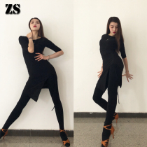 Latin dance costume drawstring split leg long dress Practice art examination dance dress practice suit new dance suit L186