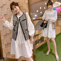 Pregnant women spring suit two-piece work shirt to cover the stomach does not show business clothes small fresh pregnant women dress