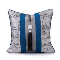 (Full margin) new Chinese model room landscape painting elements texture splicing Jade tassel light luxury sofa pillowcase