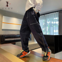 Boys knitted pants 2021 spring and autumn childrens loose trousers fashion jeans foreign style childrens sports casual pants