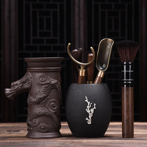 Haofeng household ebony solid wood tea ceremony Black Pottery Tea tube Six gentleman suit Kung Fu tea accessories Tea brush Tea clip set