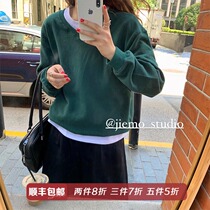 Mustard homemade green sweater womens 2020 new autumn and winter loose Korean version lazy wind long-sleeved top tide ins