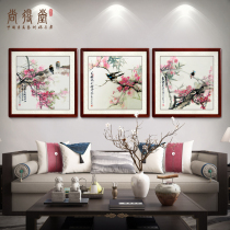 Chandang National Painting Plum Blossom Triple Painting Living Room Sofa Background Wall Mural Restaurant Decoration Painting Bedroom Flower Bird Hanging Painting