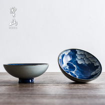 Shengshan blue and white antique ceramic hat Cup Tea Cup Cup hand-painted peony Master Cup Tea Cup Kung Fu Tea Cup Cup