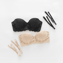 Invisible strapless underwear womens non-slip gathered thin lace small chest girl shoulder big chest big chest small