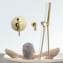 Home toilet shower set all copper hot and cold water mixing valve bathroom shower bathtub faucet brushed gold