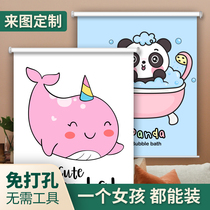 Fu Tiffin cute toilet bathroom curtain roller blind non-perforated installation toilet waterproof shading curtain F15