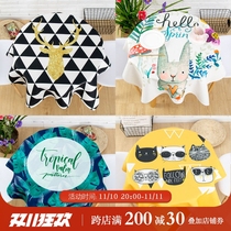 Nordic ins modern minimalist cotton and linen thickened waterproof square small round tablecloth rectangular coffee table cover cloth customization