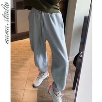 Gray sweatpants womens nine-point 2020 Spring and Autumn loose cotton casual straight tube slim Harlan bunch foot pants ins ins