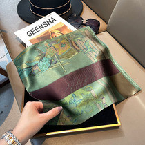 Real silk scarves silk 100% mulberry silk small square towels Korean version of green St. Ma minimalist Striped Scarf woman scarf for spring and autumn