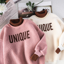 Plus fat plus size womens winter clothes new 200 catties fat sister lamb wool pullover sweater fake two-piece top women