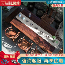 New Chinese Okan tea table and chair combination Solid wood simple modern large board long table Tea table Wood tea table