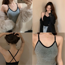 LGGSTYLE chic wind detachable chest pad gathered inside the slim beauty back outside wearing camisole top women