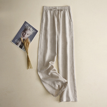 Linen wide leg pants Womens high waist mopping trousers spring and summer loose thin section drop sense nine-point cotton hemp vertical straight pants