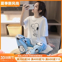 Pajamas Woman 2022 New Summer Pure Cotton Short Sleeves Two Sets Korean Version Cute Cartoon Full Cotton Student Home Clothes