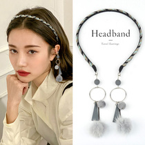 Korean fake earrings rear hanging pearl hair hoop female Joker simple out sweet headband Net red super fairy head jewelry