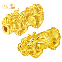 Hanxiu Gold Brave Bracelet Men and Men 3D Hard Gold Single Pendant 999 Full Gold Spreading Piu Hand String Transfer Beads