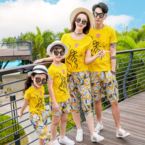 Parent-child dress a family of three summer clothes mother and child mother and daughter foreign Fashion Net red short sleeve Capri pants set tide