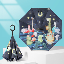 Childrens reverse umbrella Umbrella Men and women children lightweight cartoon long-handled umbrella Cute princess primary school students go to school large double layer