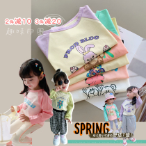 Fall in love with pretty girl girl long sleeve T-shirt 2021 new spring and autumn baby cartoon cotton T-shirt childrens base shirt