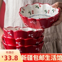 Xinjiang Japanese tableware ceramic fruit salad bowl ins Cherry Bowl ins Cherry Bowl Net red baking bowl big baking pan