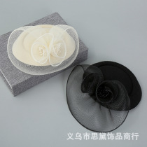 Amazon net gauze top hat European and American dance dinner Pearl mesh hair ornaments banquet dress top hat wedding photography headwear