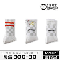 LAPRIMA 21SS Leisure retro style 100 hitch a long cylinder pure cotton socks Sport Sox striped ink Long Sox