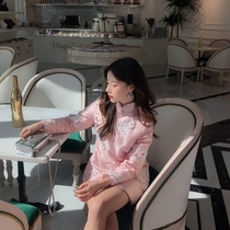 Winter thick cotton cotton warm Chinese style retro pink dress modified cheongsam small jacket dress girl sweet