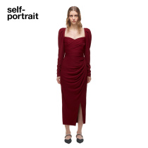 self-portrait burgundy leg of lamb long-sleeve slit pleated waist-length dress