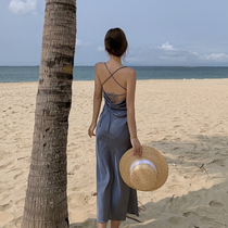 Sanya travel wear long skirt sexy backless dress seaside beach beach dress female slim slender dress
