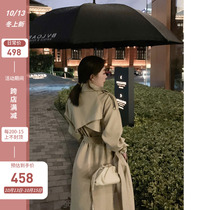 Khaki windbreaker womens long knee 2021 new little man temperament popular British style coat women tide