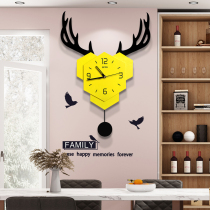 Nordic modern simple deer head clock wall clock Living room household personality creative clock Mute swing quartz clock