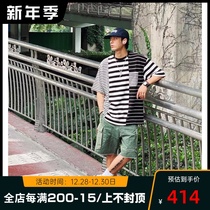 Spot BEAMS TEE two-color cotton stitching striped round neck pocket short sleeve T-shirt 20SS