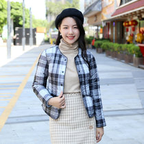 Lady cotton liner Long sleeves small cotton clothes Short Plaid Warm Silk Cotton Big Code Round Collar Inside Wear Down Cotton Small Cotton Padded Jacket