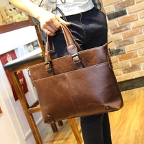 2021 new leather business casual mens bag retro briefcase Korean version of mens Hand bag shoulder oblique Tide brand
