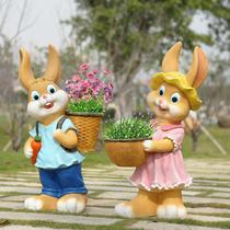 Cartoon large ornaments garden courtyard creative decoration Large cartoon rabbit resin fleshy flower pot garden kindergarten