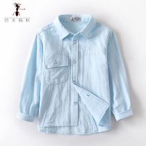 Childrens all-cotton blue shirt Long sleeves CUHK boys dress foreign gas early spring lining 2021 new casual blouses 6618