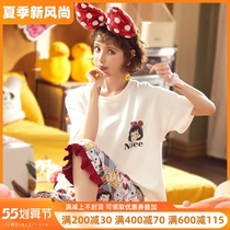 Sleepwear Women Summer Pure Cotton Slim Short Sleeves Students Two Sets Nets Red Cute Day Ensemble Cartoon Seven Pants Home Clothes
